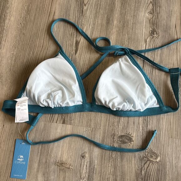 NWT Turquoise Glitter Bikini top With Cross Back Size Medium - Picture 10 of 12